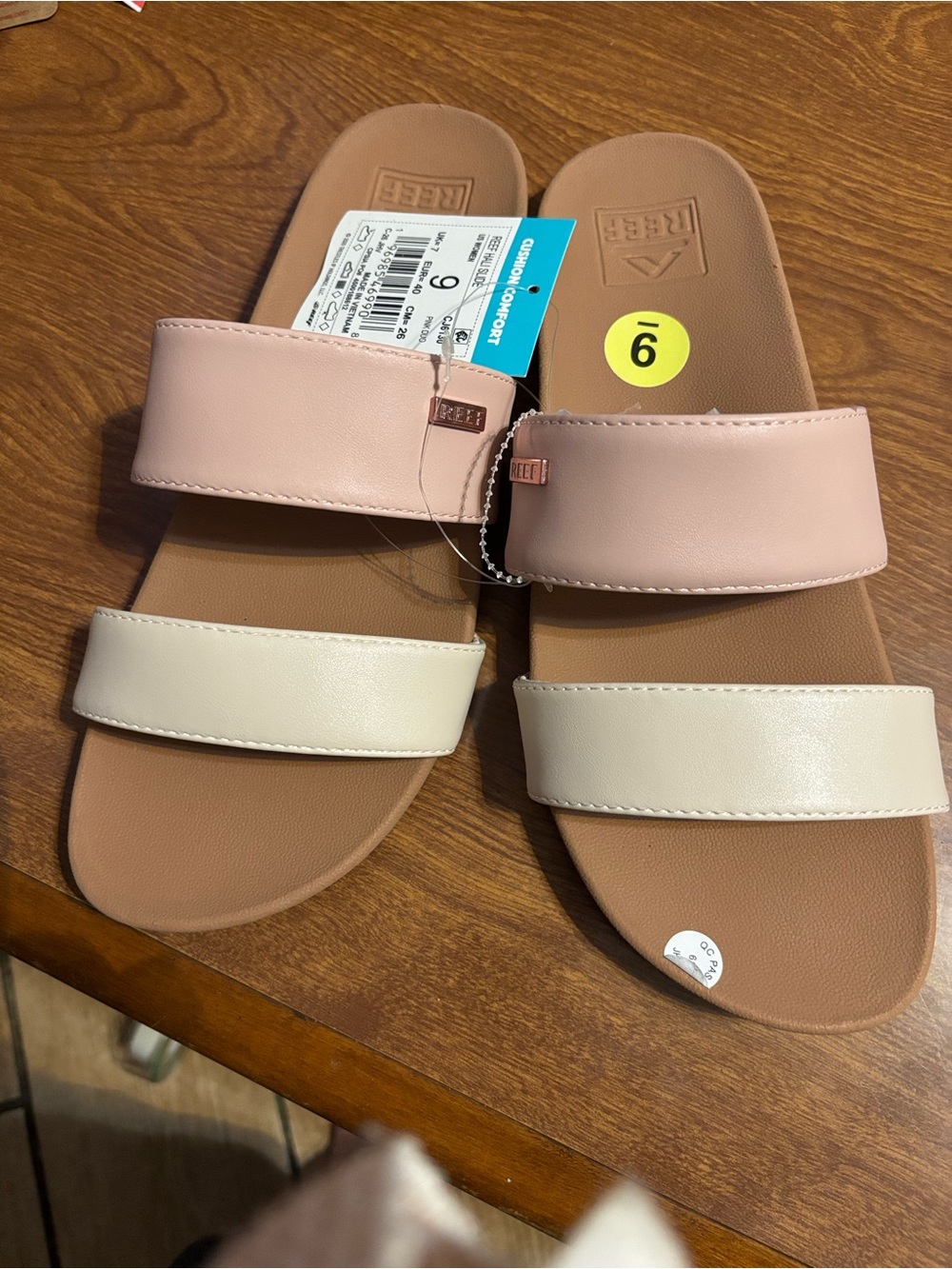 Reef Women's Pink and Cream Dual-Strap Slide Sandals